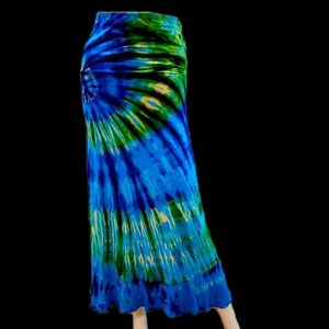 TIE DYE Stretchy Rayon Lg Skirt Teal/Ylw OS**4 Colors Avail. **-NWT